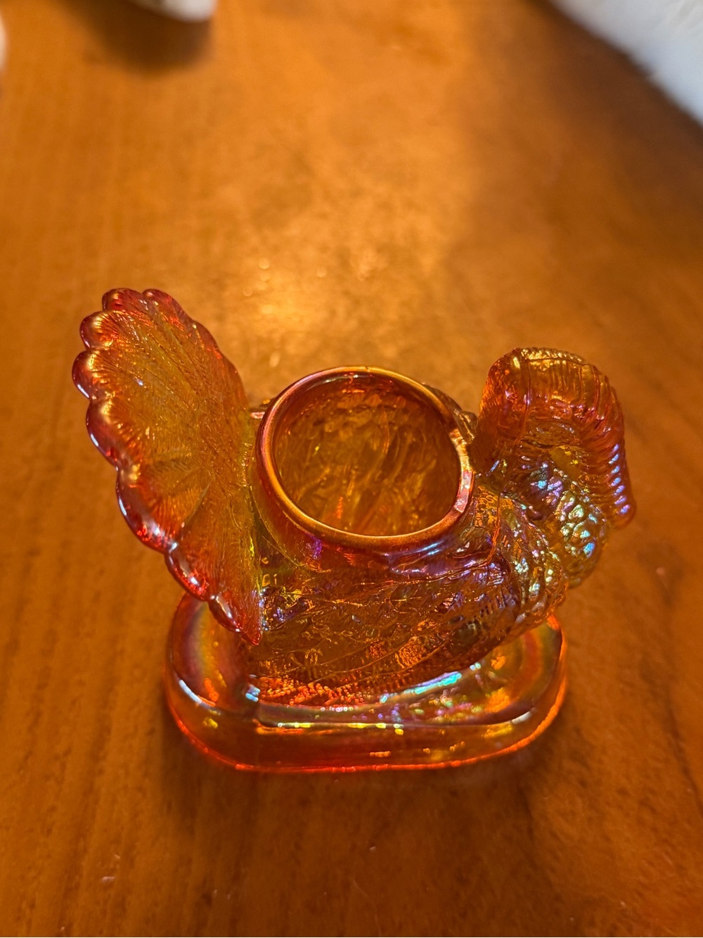 Amber Carnival Glass turkey toothpick holder
